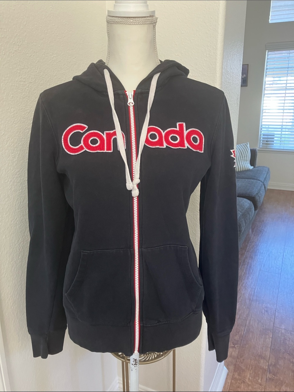 Ada Black Canada Zip Hoodie with Red White Accents
